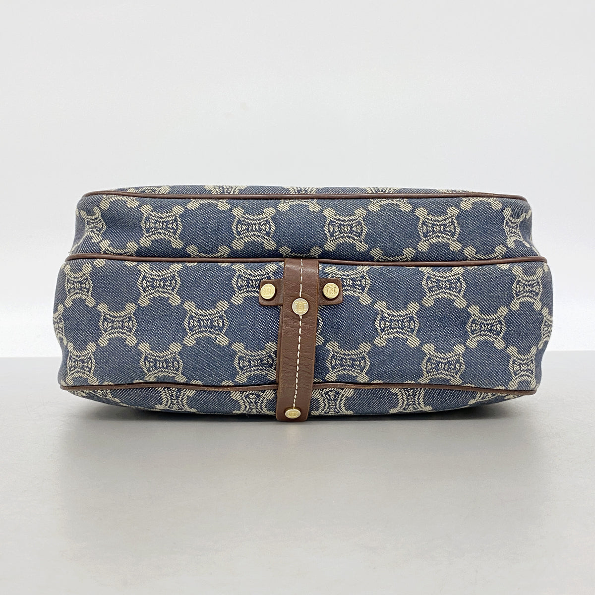 【6gd4939】セリーヌ ショルダーバッグ Cマカダム デニム ブルー ゴールド金具【中古】レディース