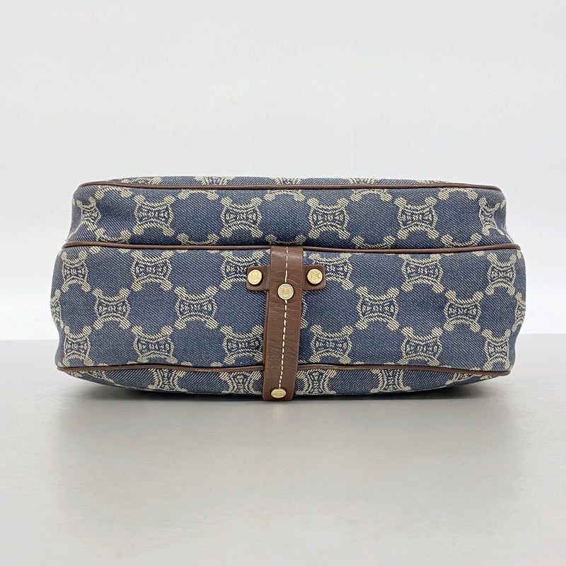 【6gd4939】セリーヌ ショルダーバッグ Cマカダム デニム ブルー ゴールド金具【中古】レディース