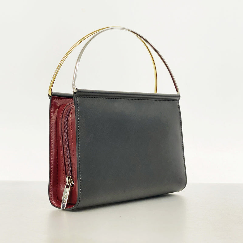 【6gd4940】カルティエ ハンドバッグ トリニティ レザー ブラック ゴールド/シルバー金具【中古】レディース