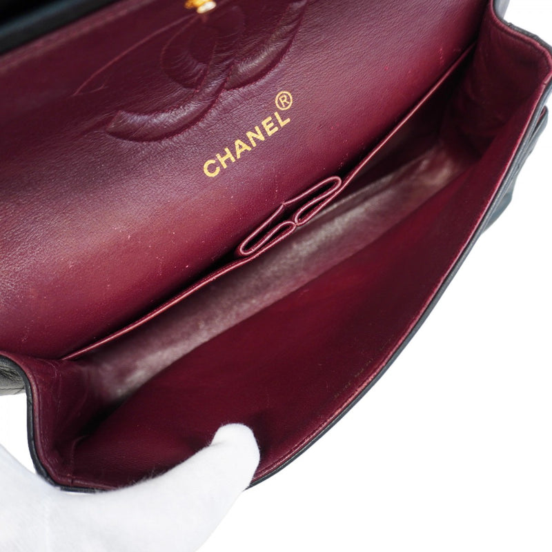 【6gd4958】シャネル ショルダーバッグ マトラッセ Wフラップ Wチェーン ラムスキン ブラック ゴールド金具【中古】レディース