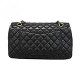 【6gd4959】シャネル ショルダーバッグ マトラッセ Wチェーン バレンタイン ラムスキン ブラック シャンパンゴールド金具【中古】レディース
