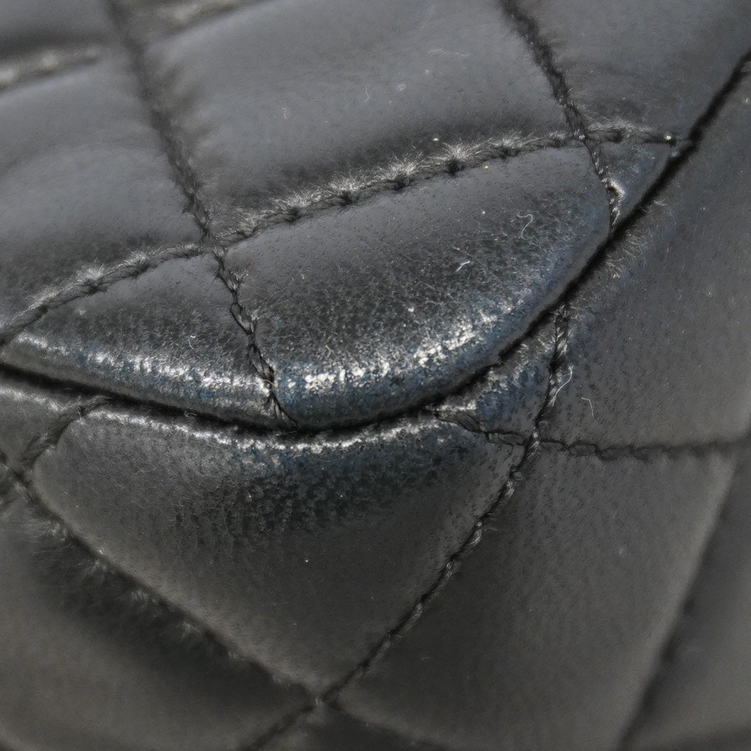 【6gd4959】シャネル ショルダーバッグ マトラッセ Wチェーン バレンタイン ラムスキン ブラック シャンパンゴールド金具【中古】レディース
