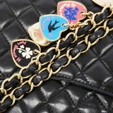 【6gd4959】シャネル ショルダーバッグ マトラッセ Wチェーン バレンタイン ラムスキン ブラック シャンパンゴールド金具【中古】レディース