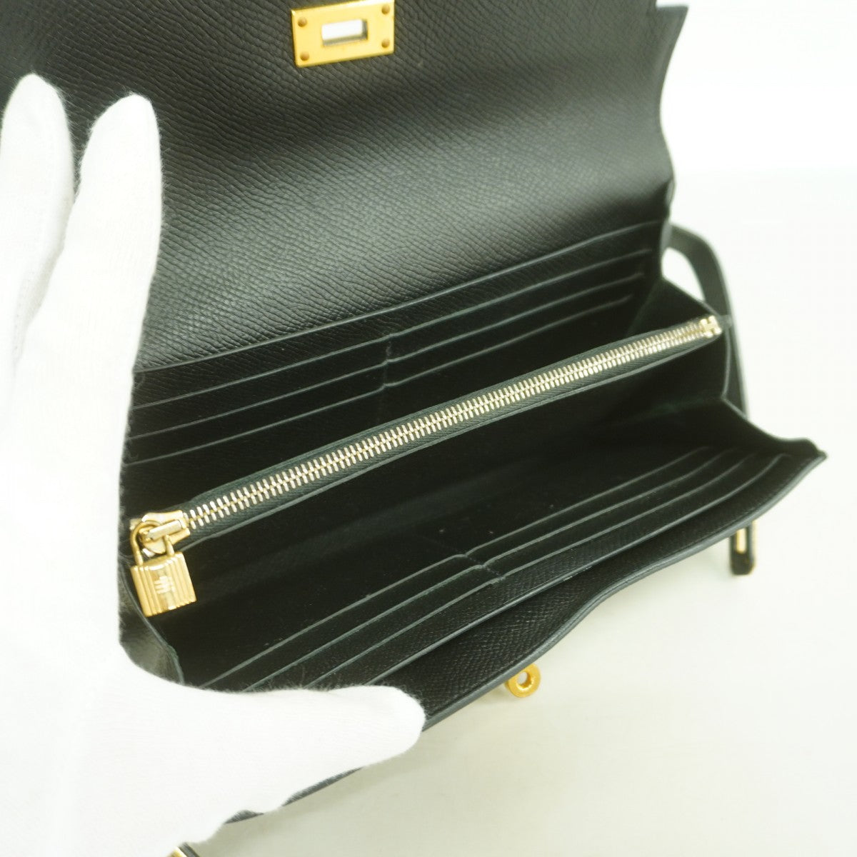 【6gd4968】エルメス 長財布 ケリーウォレット ヴォーエプソン ブラック ゴールド金具 X刻印【中古】メンズ レディース ユニセックス