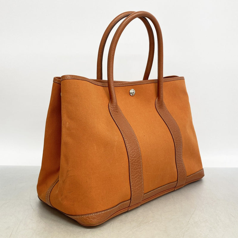 【6gd4991】エルメス トートバッグ ガーデンパーティPM トワルオフィシエ オレンジ シルバー金具 □J刻印【中古】レディース
