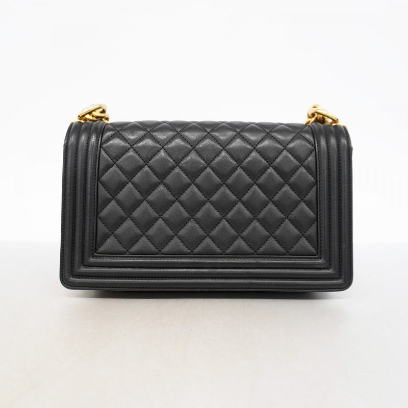 【6gd5001】シャネル ショルダーバッグ ボーイシャネル チェーンショルダー ラムスキン ブラック ゴールド金具【中古】レディース
