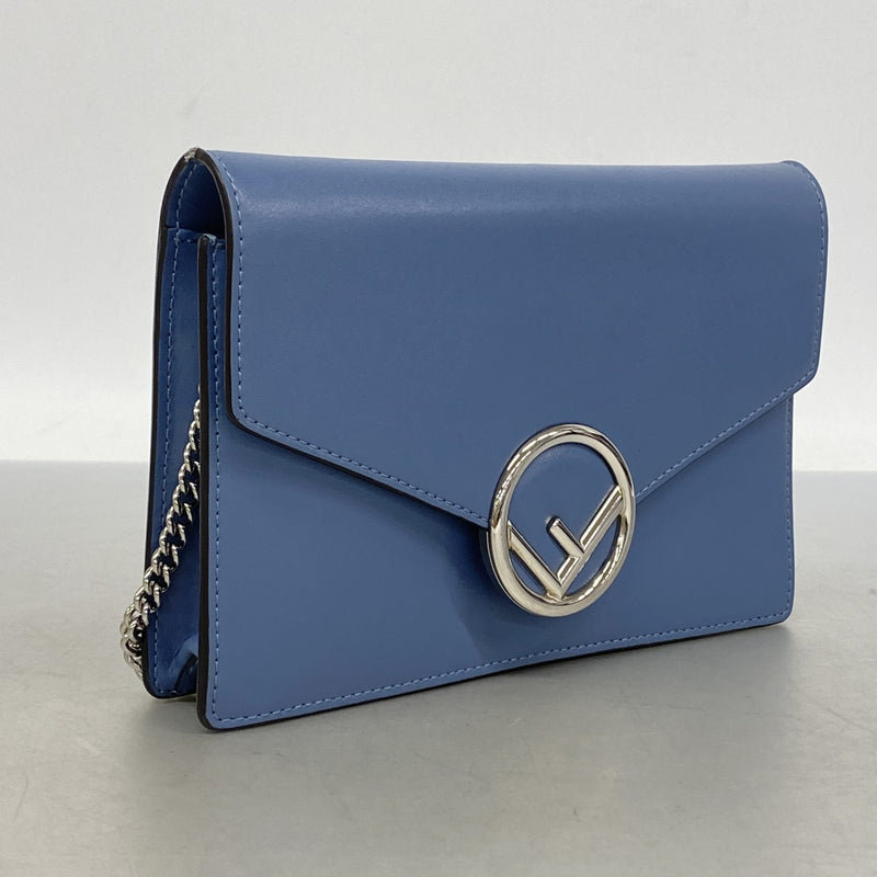 【6gd5034】フェンディ ショルダーバッグ エフイズフェンディ レザー ブルー シルバー金具【中古】レディース