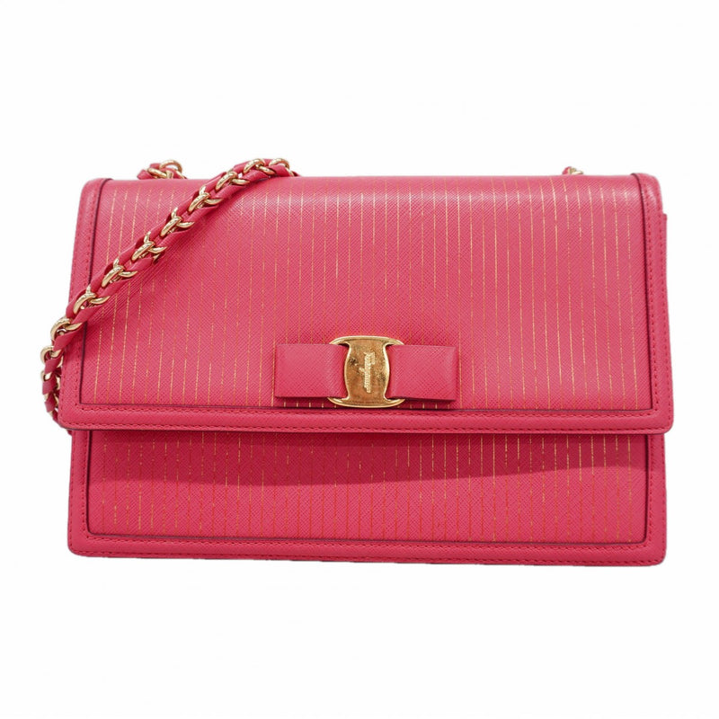 【6gd5063】サルヴァトーレフェラガモ ショルダーバッグ ヴァラ レザー ピンク ゴールド金具【中古】レディース