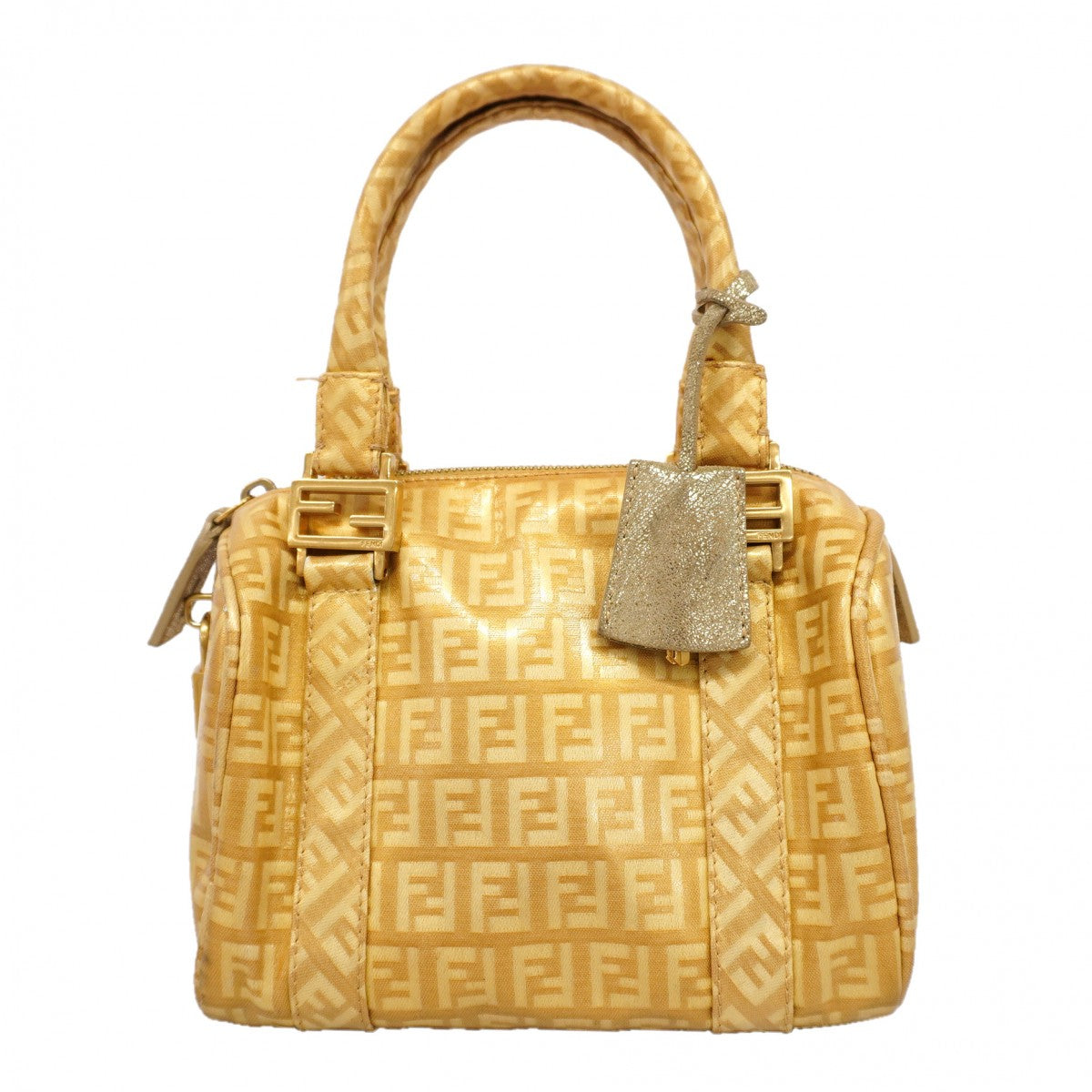 【6gd5064】フェンディ ハンドバッグ ズッキーノ コーティングキャンバス イエロー ゴールド金具【中古】レディース