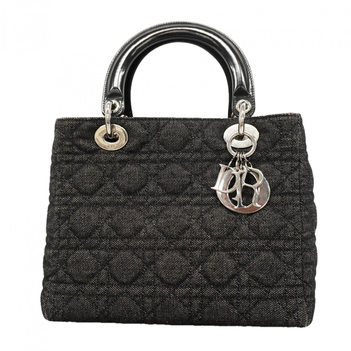 【6gd5087】クリスチャンディオール ハンドバッグ カナージュ レディディオール デニム ブラック シルバー金具【中古】レディース