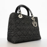 【6gd5087】クリスチャンディオール ハンドバッグ カナージュ レディディオール デニム ブラック シルバー金具【中古】レディース
