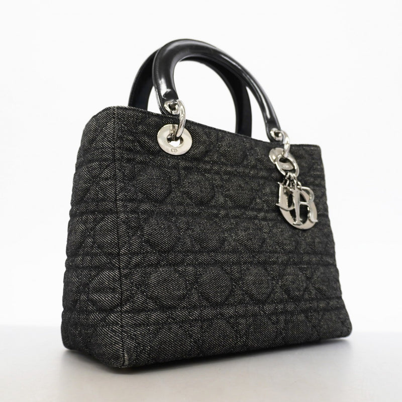 【6gd5087】クリスチャンディオール ハンドバッグ カナージュ レディディオール デニム ブラック シルバー金具【中古】レディース