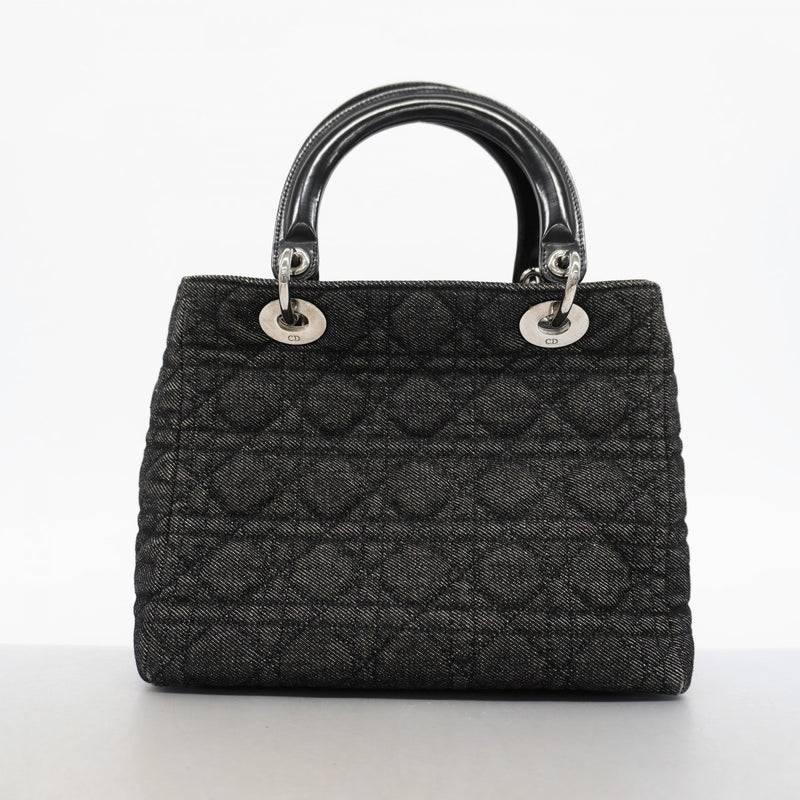 【6gd5087】クリスチャンディオール ハンドバッグ カナージュ レディディオール デニム ブラック シルバー金具【中古】レディース