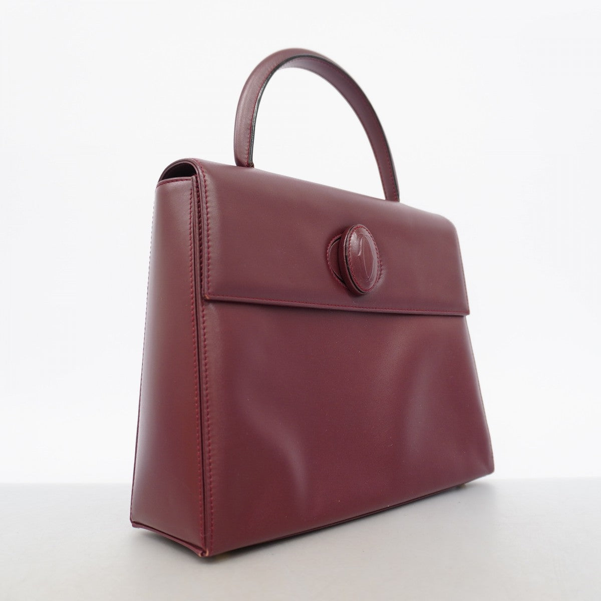 【6gd5089】カルティエ ハンドバッグ マスト レザー ボルドー ゴールド金具【中古】レディース