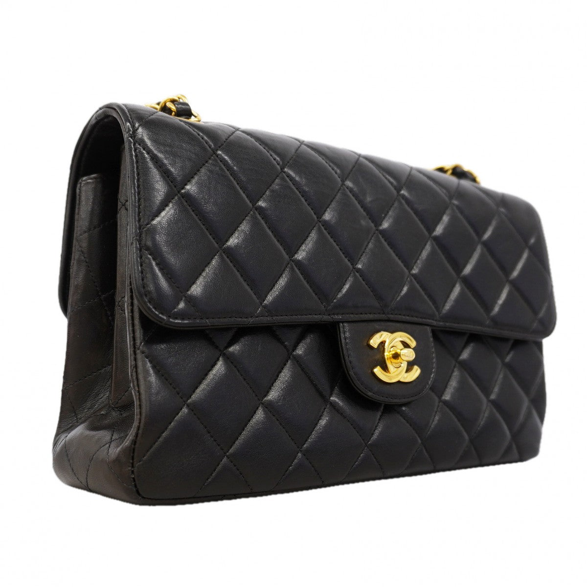 【6gd5184】シャネル ショルダーバッグ マトラッセ Wチェーン ダブルフェイス ラムスキン ブラック ゴールド金具【中古】レディース