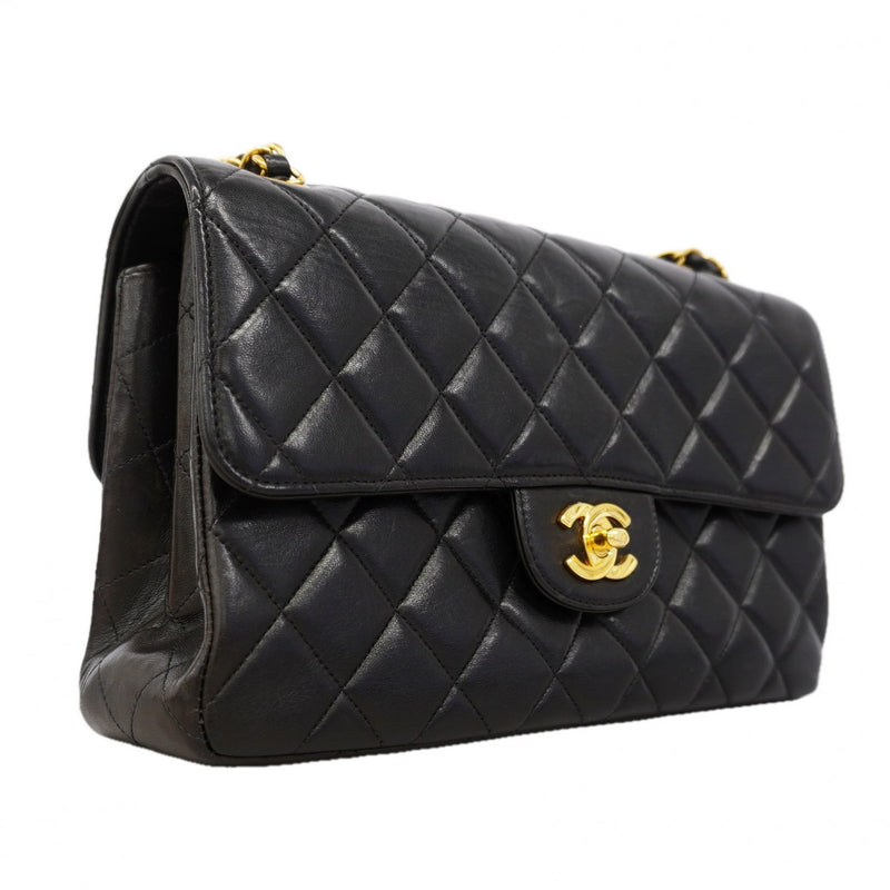 【6gd5184】シャネル ショルダーバッグ マトラッセ Wチェーン ダブルフェイス ラムスキン ブラック ゴールド金具【中古】レディース