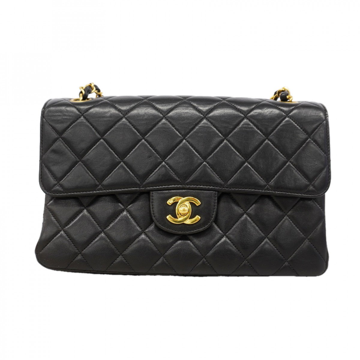【6gd5184】シャネル ショルダーバッグ マトラッセ Wチェーン ダブルフェイス ラムスキン ブラック ゴールド金具【中古】レディース