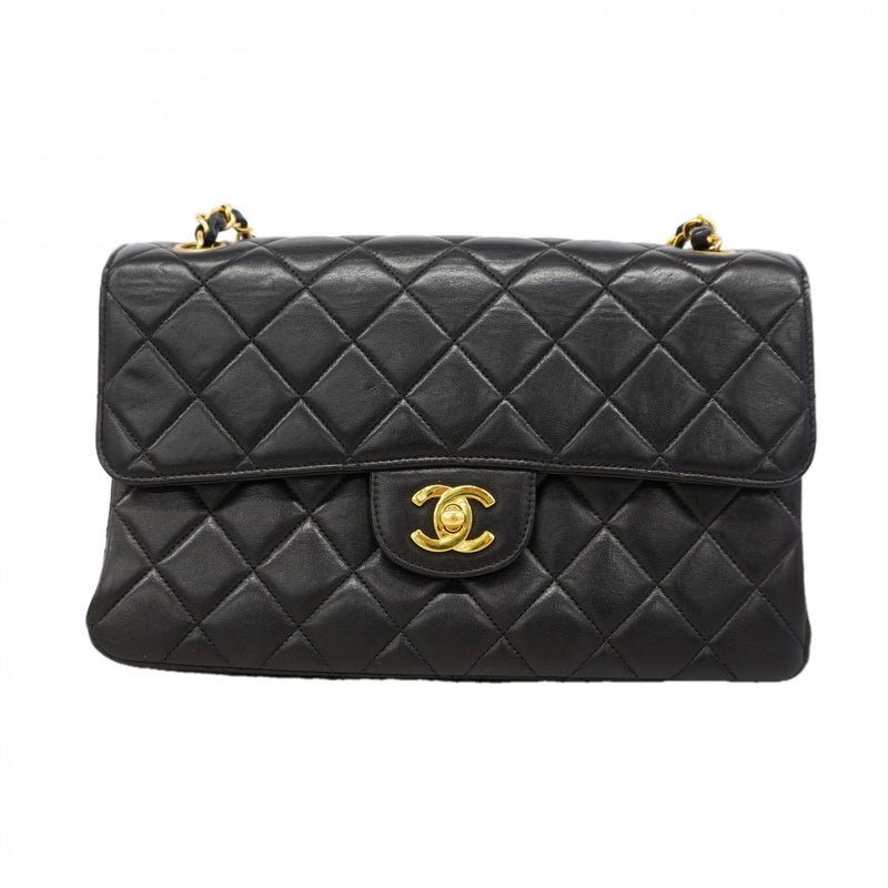 【6gd5184】シャネル ショルダーバッグ マトラッセ Wチェーン ダブルフェイス ラムスキン ブラック ゴールド金具【中古】レディース
