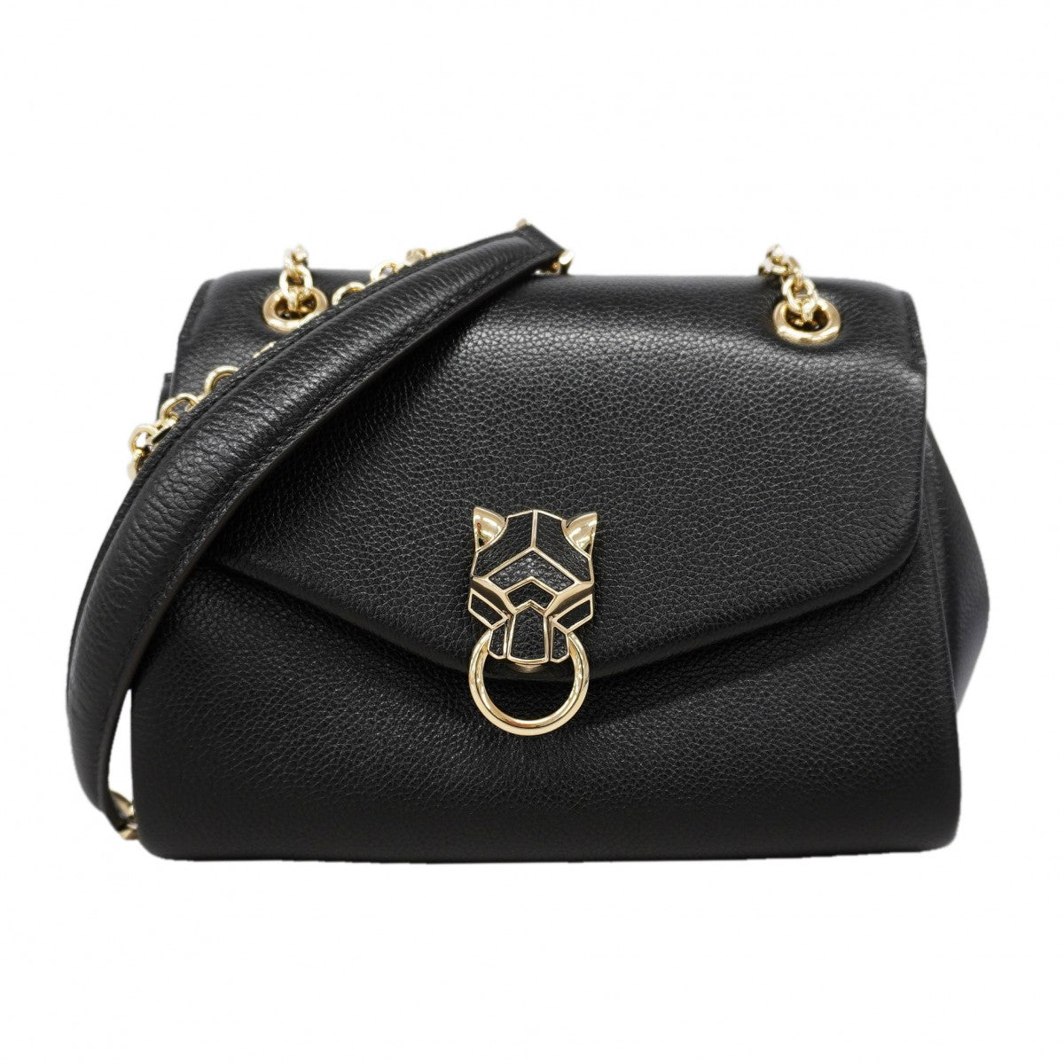 【6gd5186】カルティエ ショルダーバッグ パンテール レザー ブラック シャンパンゴールド金具【中古】レディース