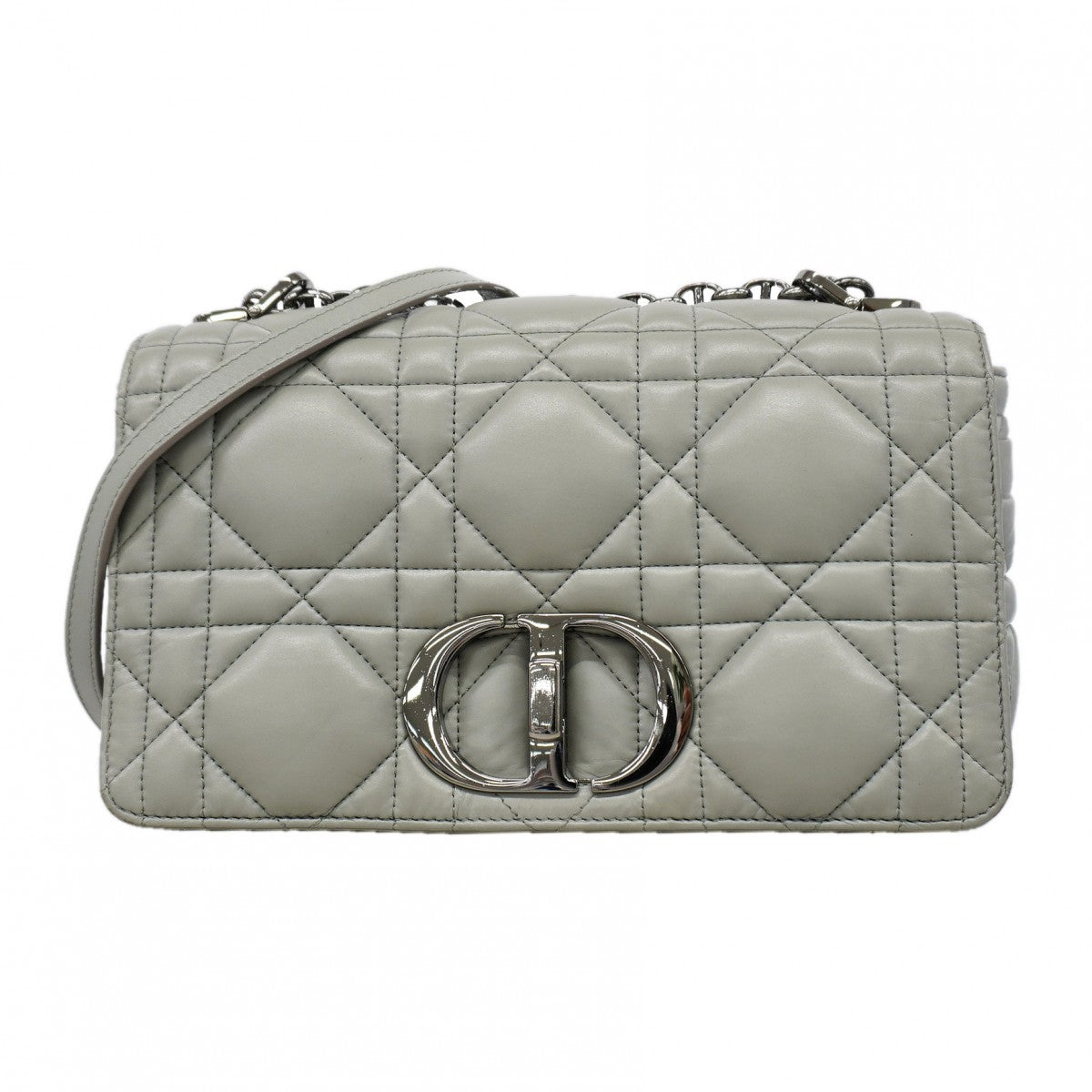 【6gd5198】クリスチャンディオール ショルダーバッグ カナージュ カロ レザー グレー シルバー金具【中古】レディース