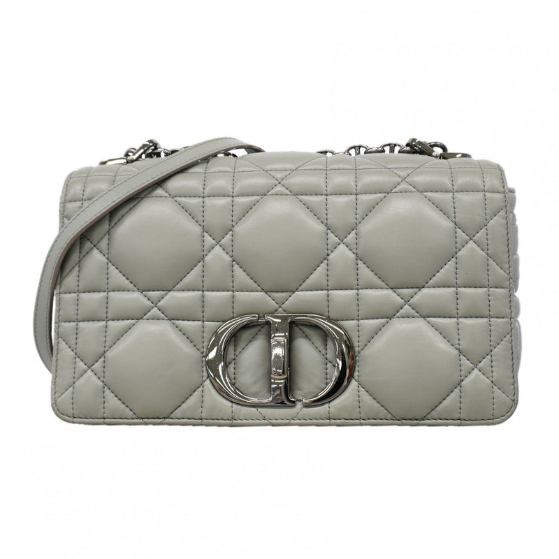【6gd5198】クリスチャンディオール ショルダーバッグ カナージュ カロ レザー グレー シルバー金具【中古】レディース