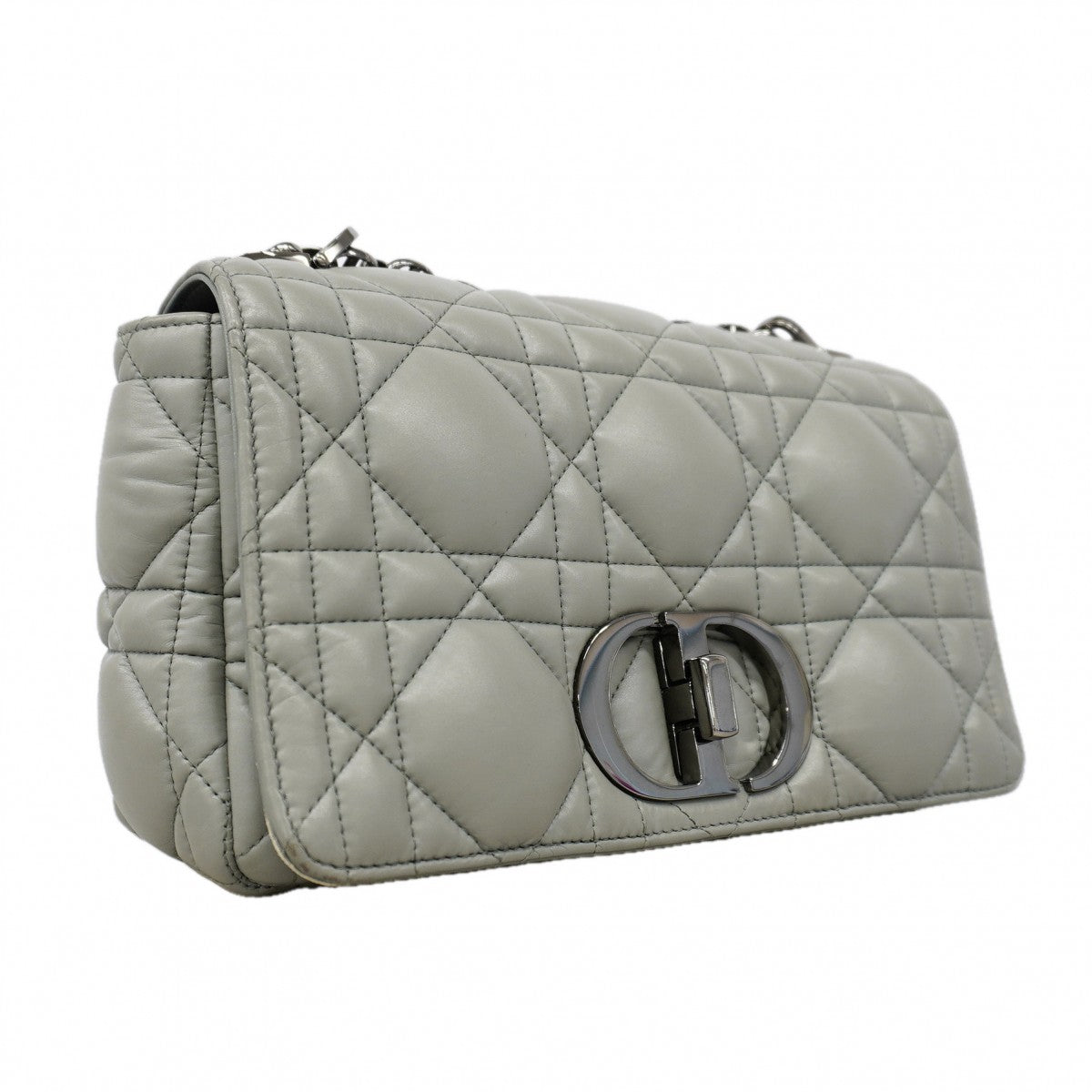【6gd5198】クリスチャンディオール ショルダーバッグ カナージュ カロ レザー グレー シルバー金具【中古】レディース