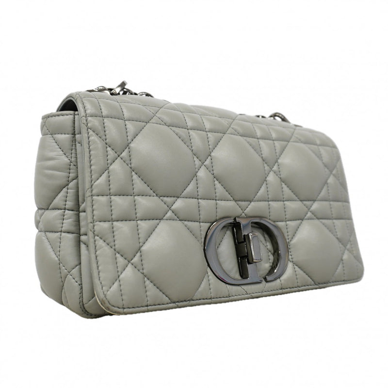 【6gd5198】クリスチャンディオール ショルダーバッグ カナージュ カロ レザー グレー シルバー金具【中古】レディース