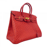 【6gd5220】エルメス ハンドバッグ バーキン35 オーストリッチ ルージュヴィフ ゴールド金具 □H刻印【中古】レディース