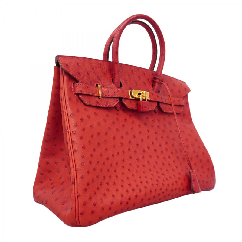 【6gd5220】エルメス ハンドバッグ バーキン35 オーストリッチ ルージュヴィフ ゴールド金具 □H刻印【中古】レディース