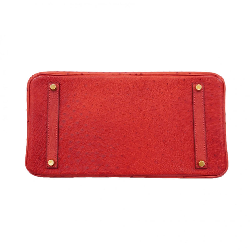 【6gd5220】エルメス ハンドバッグ バーキン35 オーストリッチ ルージュヴィフ ゴールド金具 □H刻印【中古】レディース