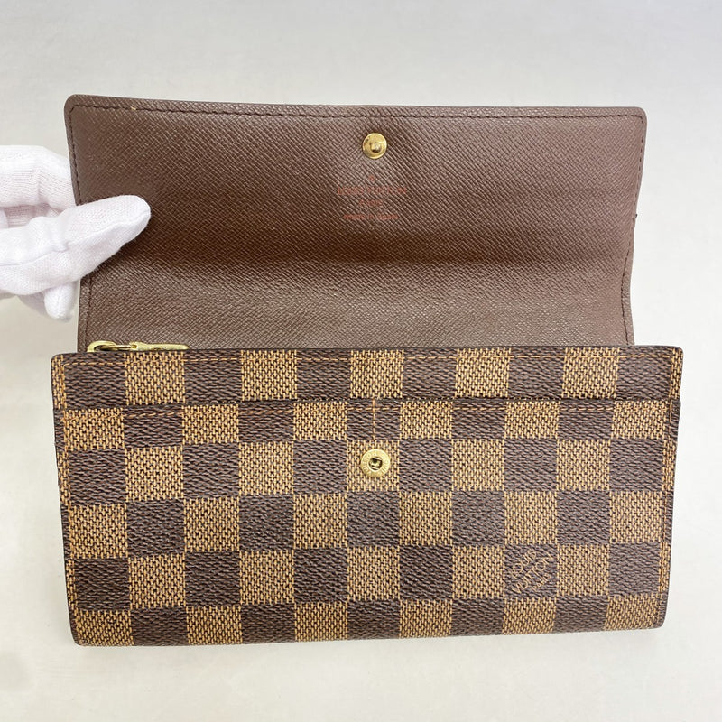 【6gd5293】ルイヴィトン 長財布 ダミエ ポルトモネクレディ N61725 エベヌ【中古】レディース