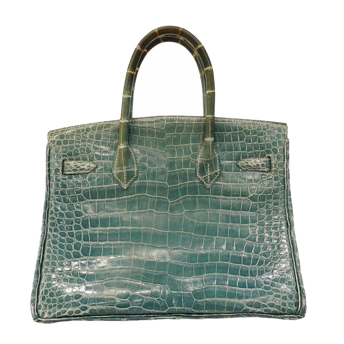 【6gd5309-g】エルメス ハンドバッグ バーキン30 アリゲーター ブルージーン シルバー金具 □F刻印【中古】レディース
