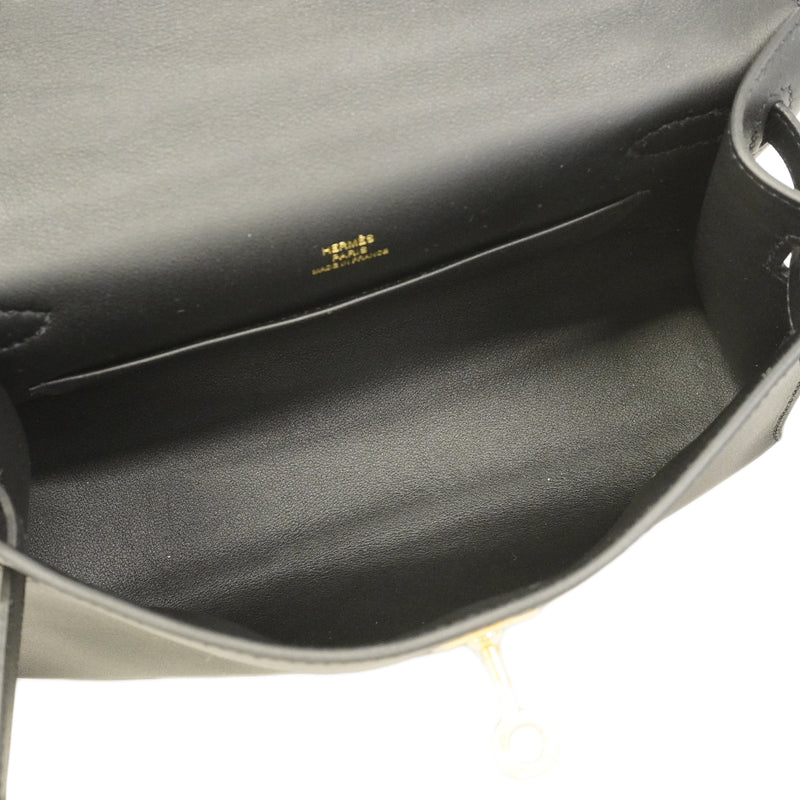 【6gd5310-g】エルメス ハンドバッグ ポシェットケリー スイフト ブラック ゴールド金具 Z刻印【中古】レディース