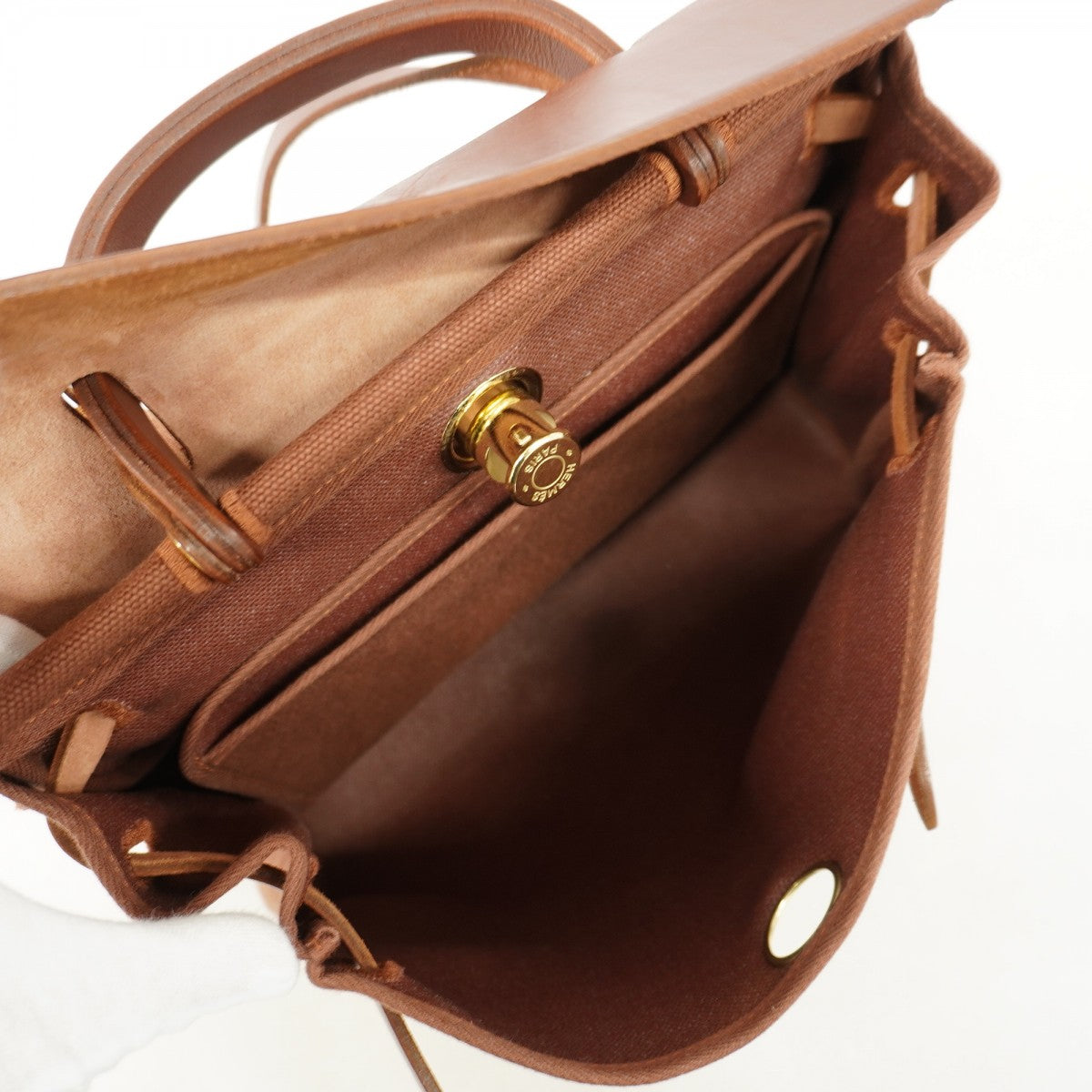 【6gd5314】エルメス ハンドバッグ エールバッグPM トワルアッシュ ブラウン シャンパンゴールド金具 □E刻印 2wayバッグ【中古】レディース