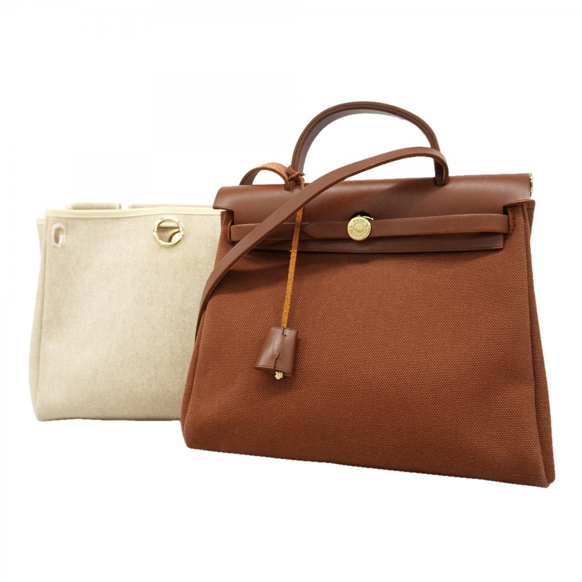 【6gd5314】エルメス ハンドバッグ エールバッグPM トワルアッシュ ブラウン シャンパンゴールド金具 □E刻印 2wayバッグ【中古】レディース