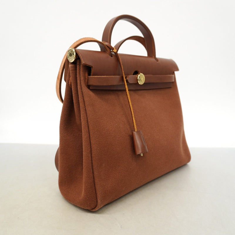 【6gd5314】エルメス ハンドバッグ エールバッグPM トワルアッシュ ブラウン シャンパンゴールド金具 □E刻印 2wayバッグ【中古】レディース