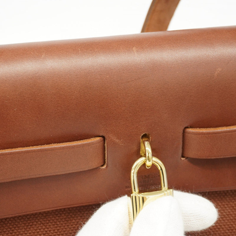 【6gd5314】エルメス ハンドバッグ エールバッグPM トワルアッシュ ブラウン シャンパンゴールド金具 □E刻印 2wayバッグ【中古】レディース