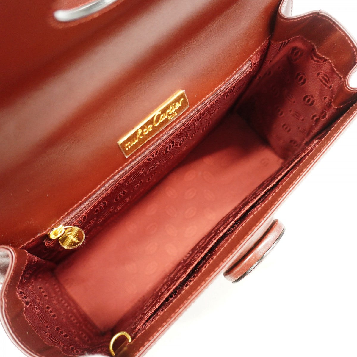 【6gd5316】カルティエ ハンドバッグ マスト レザー ボルドー ゴールド金具【中古】レディース