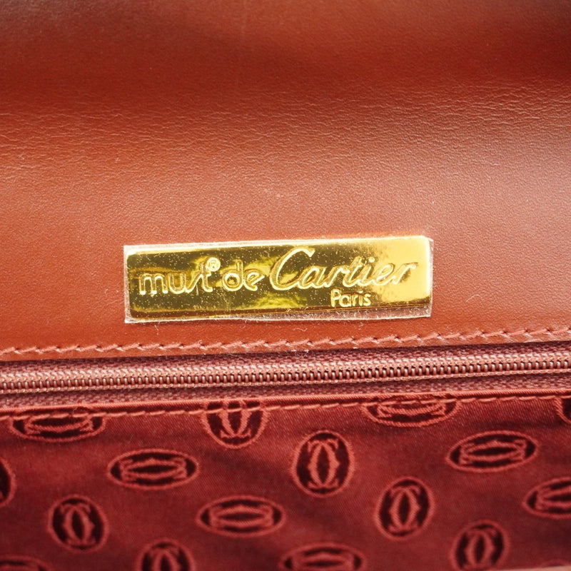 【6gd5316】カルティエ ハンドバッグ マスト レザー ボルドー ゴールド金具【中古】レディース
