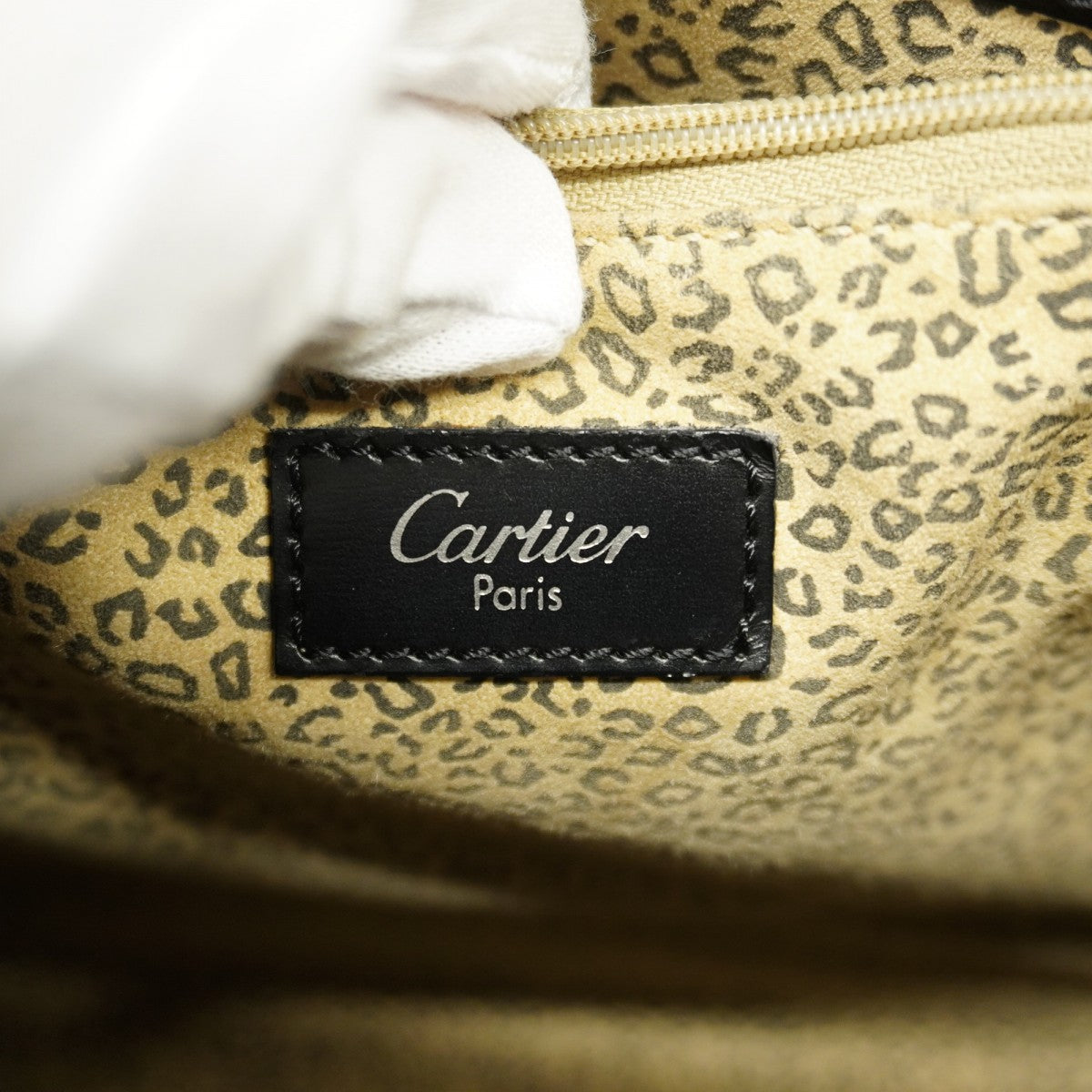 【6gd5317】カルティエ ショルダーバッグ パンテール レザー ブラック シルバー金具【中古】レディース