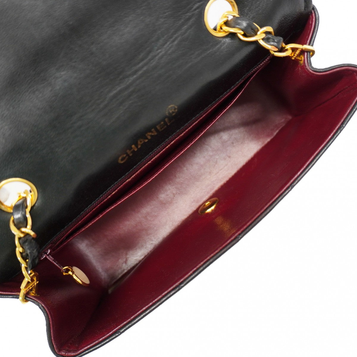 【6gd5322】シャネル ショルダーバッグ ダイアナ チェーンショルダー ラムスキン ブラック ゴールド金具【中古】レディース