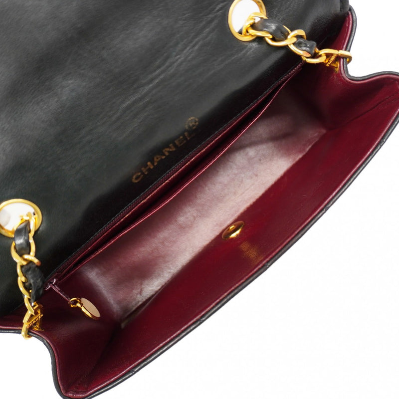 【6gd5322】シャネル ショルダーバッグ ダイアナ チェーンショルダー ラムスキン ブラック ゴールド金具【中古】レディース