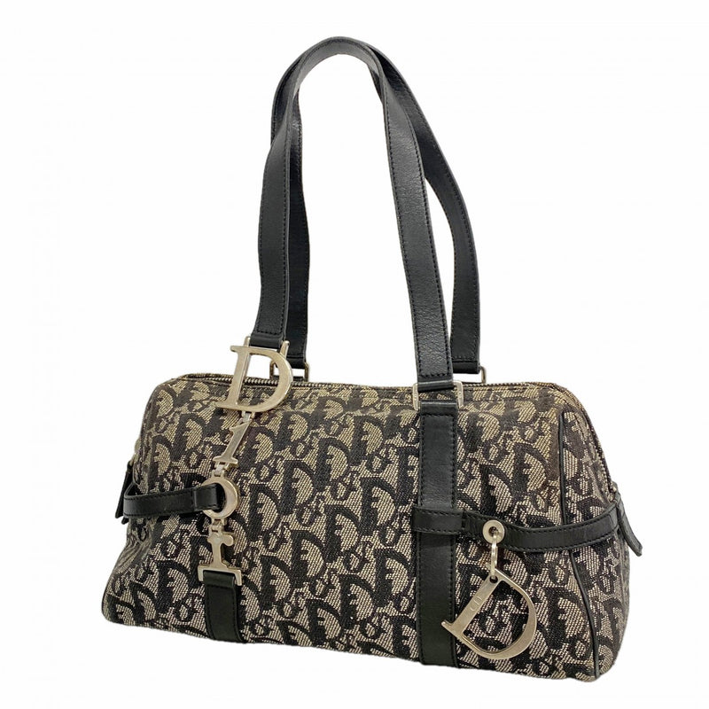 【6gd5329】クリスチャンディオール ハンドバッグ トロッター キャンバス ブラック シルバー金具【中古】レディース
