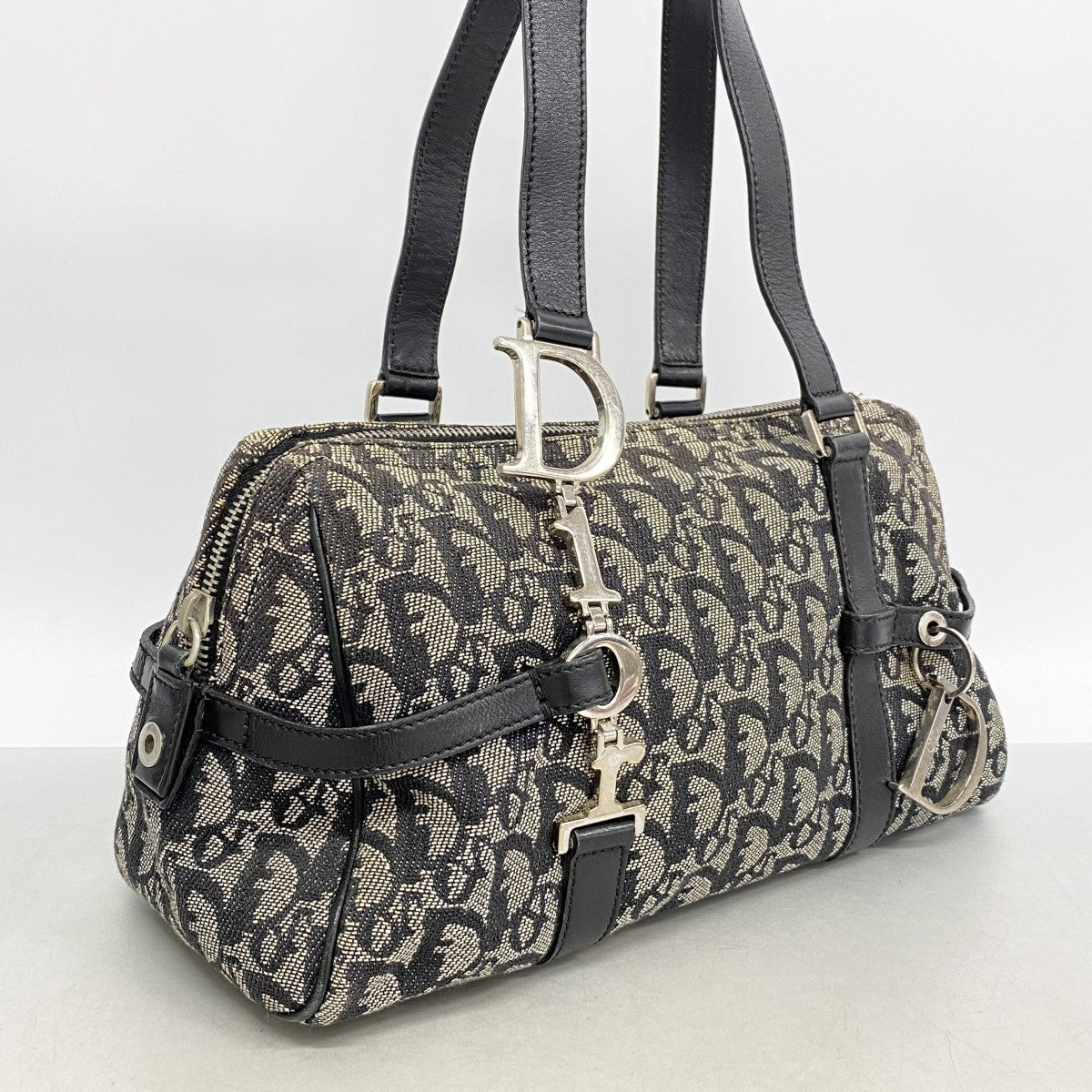 【6gd5329】クリスチャンディオール ハンドバッグ トロッター キャンバス ブラック シルバー金具【中古】レディース