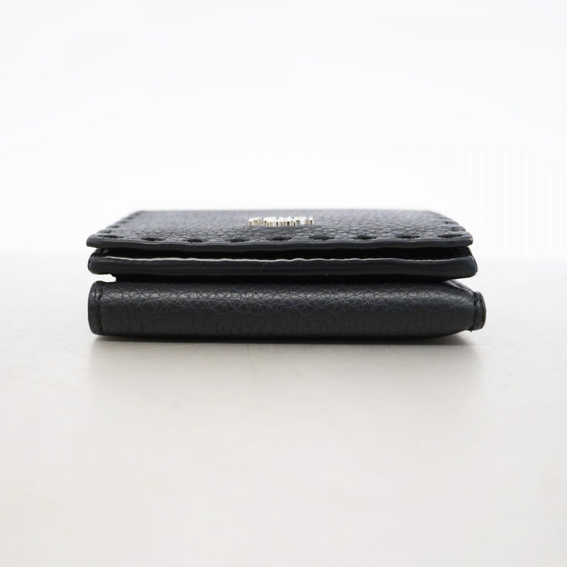 【6gd5350】フェンディ 三つ折り財布 セレリア レザー ブラック シルバー金具【中古】レディース