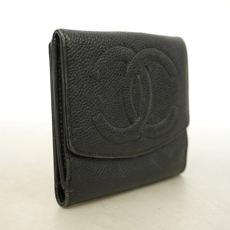 【6gd5351-k】シャネル 財布 キャビアスキン ブラック ゴールド金具【中古】レディース