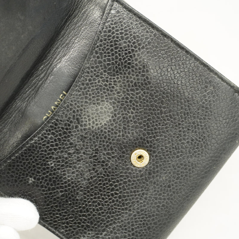 【6gd5351-k】シャネル 財布 キャビアスキン ブラック ゴールド金具【中古】レディース