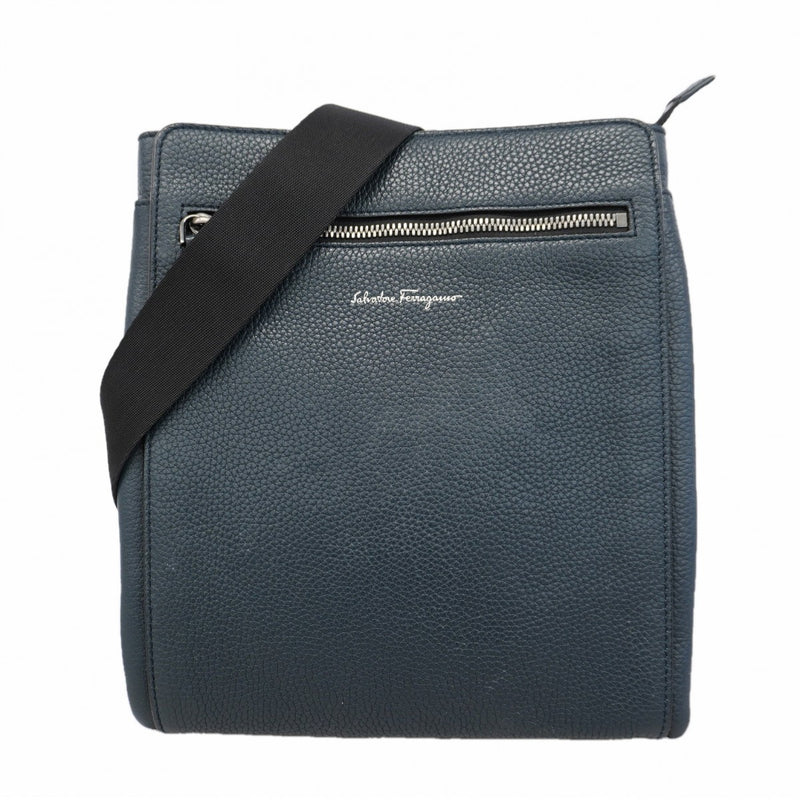 【6ge5411】サルヴァトーレフェラガモ ショルダーバッグ レザー ネイビー シルバー金具【中古】レディース