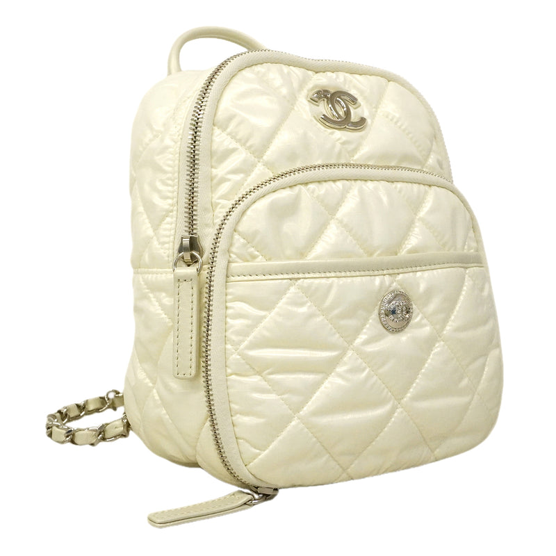 【6ge5414】シャネル リュック・デイパック ネージュコレクション ナイロン ホワイト シルバー金具【中古】レディース