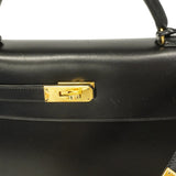 【6ge5417-h】エルメス ハンドバッグ ケリー32 ボックスカーフ ブラック ゴールド金具 〇W刻印 2wayバッグ【中古】レディース